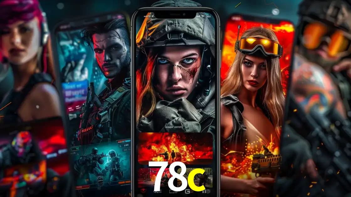 Montagem de telas de celular mostrando diversos personagens, masculinos e femininos, de um jogo de tiro, ilustrando a diversidade de equipes de e-sports para apostar no 78c.