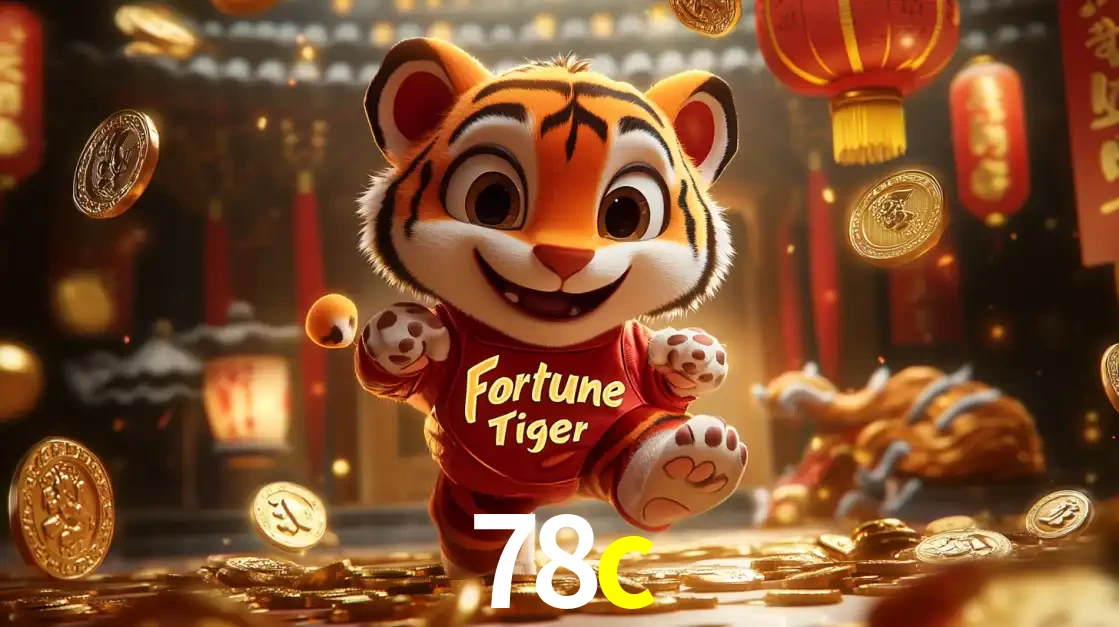 O alegre personagem do Fortune Tiger correndo sobre um caminho de moedas de ouro, simbolizando os grandes prêmios e a diversão do popular jogo de slot do 78c.