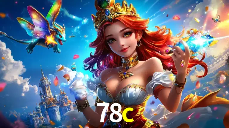 A princesa de um reino de fantasia mágico, com seu pequeno dragão, apresentando um mundo de prêmios encantados nos jogos de caça-níqueis do cassino 78c.